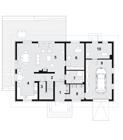 Projekt domu jednorodzinnego -DOM Z OKIENNICAMI- rzut parteru