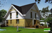 Elementy oblicówki drewnianej zastosowano w gotowym projekcie domu DOM PRZYJAZNY autorstwa Pracowni Projektowej NNDOM. Drewno nadaje projektowi domu nowoczesnego i indywidualnego charakteru.